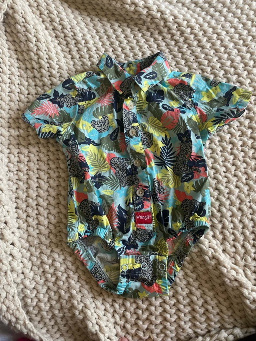 Wrangler Baby Button-Up Onesie in Turquoise, Yellow & Coral